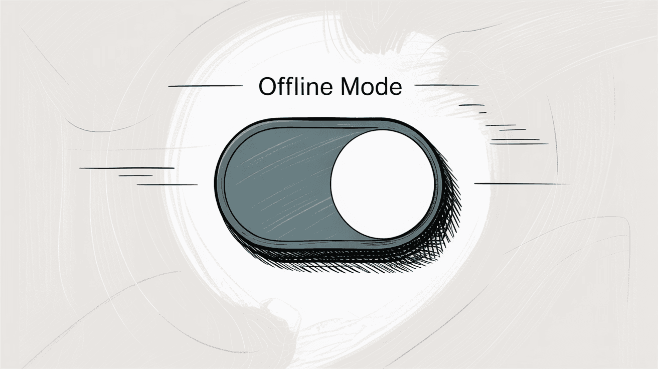Gmail settings interface showing offline mode toggle illustration